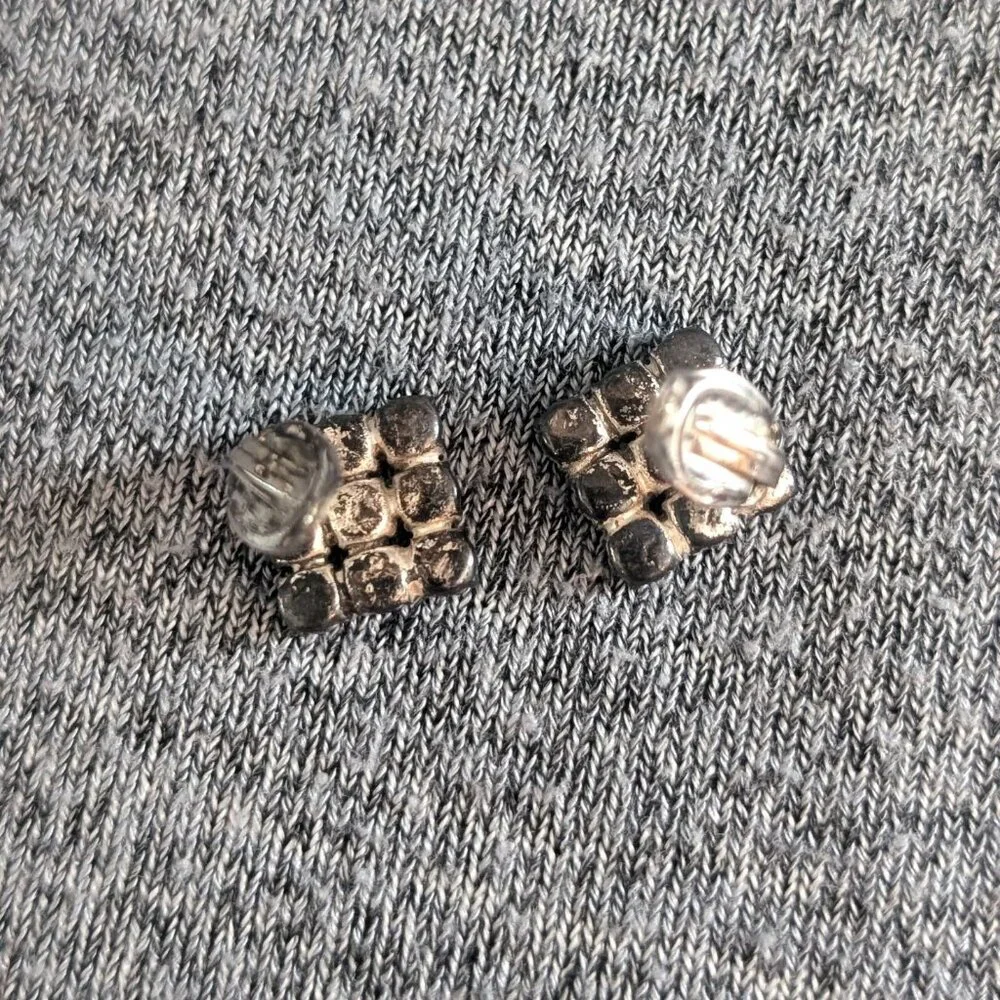 Vintage Square Rhinestone/Aurora Borealis Clip-on Earrings - Picture 4 of 4